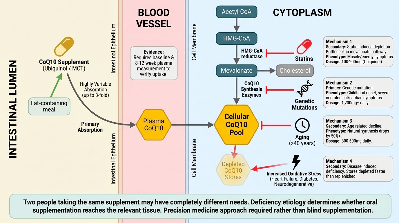 CoQ10 Deficiency Is Not One Thing: Why Your Genetics, Statins, and Age Each Create a Different Problem