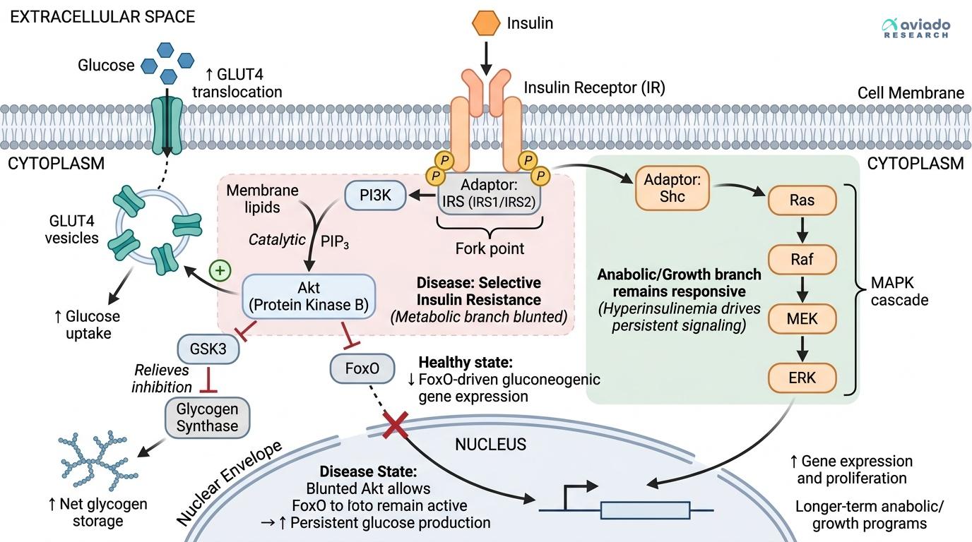 How Insulin Signaling Works: The Two-Fork Pathway That Controls Both Metabolism and Cell Growth